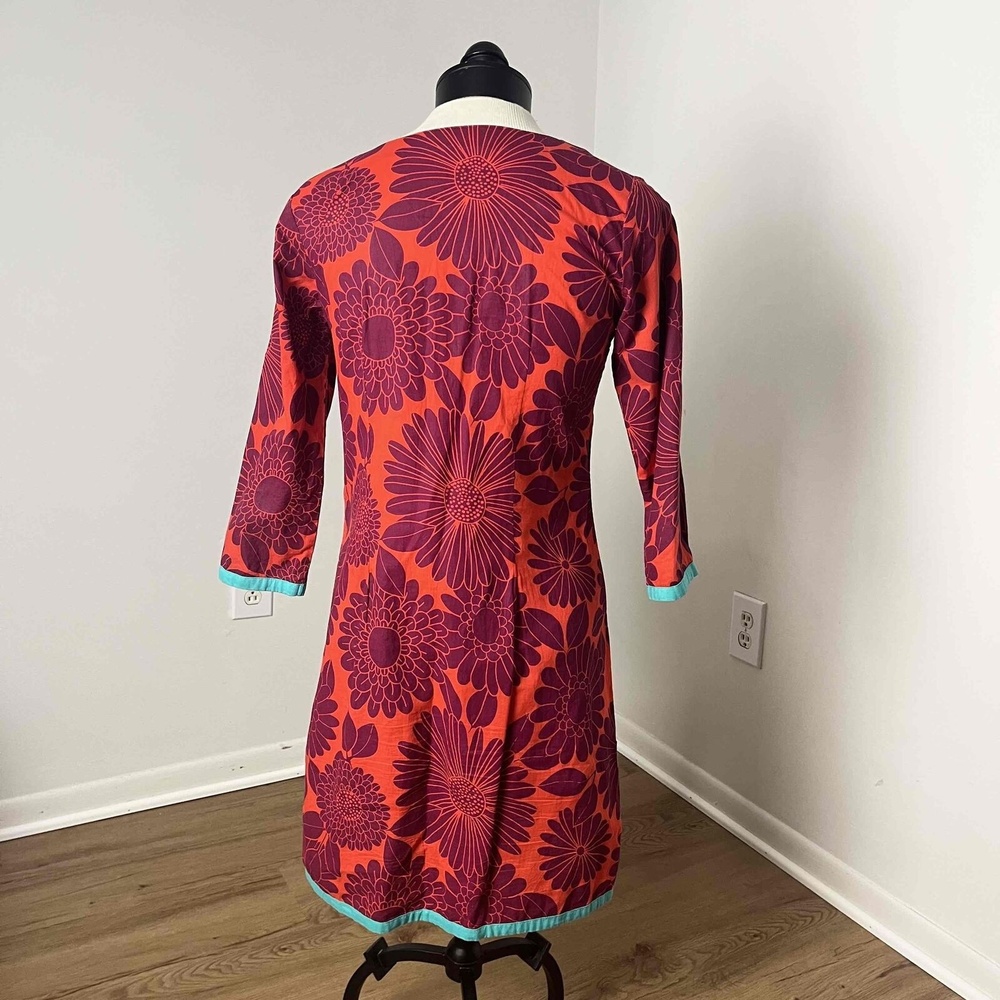 Boden Purple Orange 3/4 Sleeve Floral Ruffle Shift Dress Size 4 - Picture 3 of 14